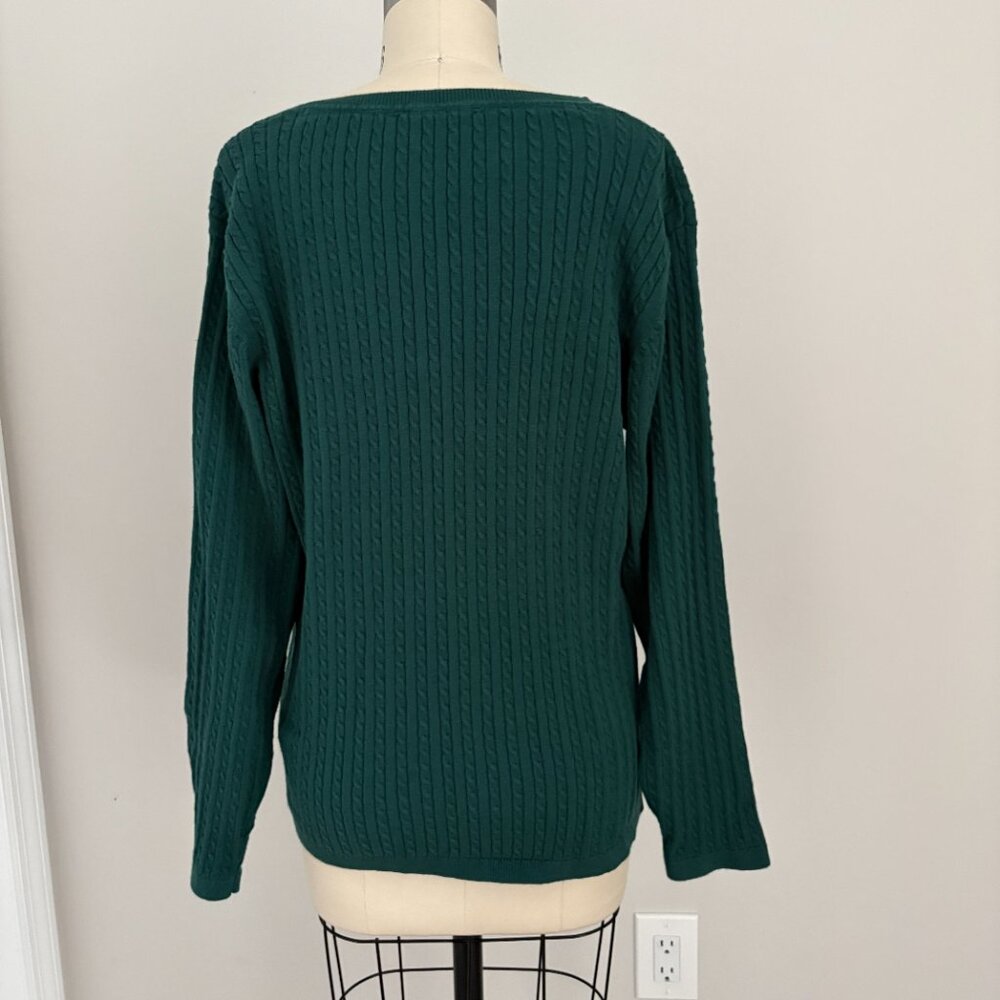 Tommy Hilfiger Women's Green Cable-Knit V-Neck Ivy Sweater Preppy XL - Picture 3 of 8